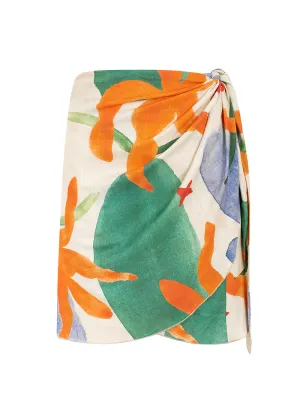 amelia linen wrap skirt abstract print