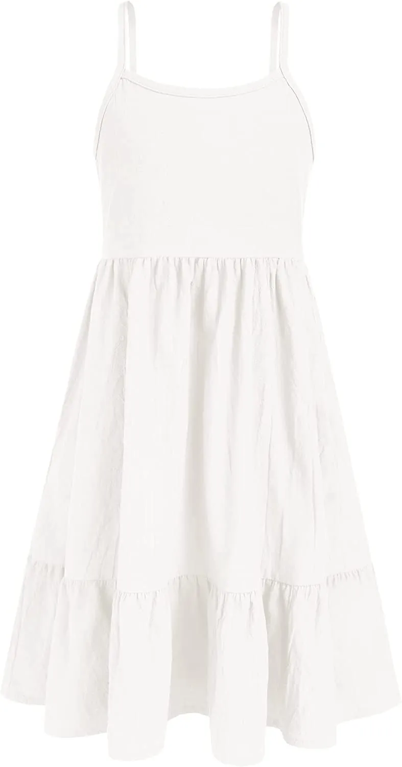 Arshiner Girl's Summer Sundress Spaghetti Strap Linen Midi Dress