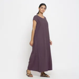 Brown Cotton Flax Scoop Neck Paneled Maxi Dress