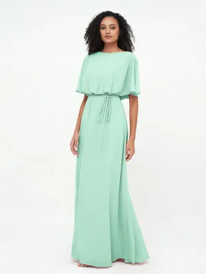 Chiffon Full Length Bridesmaid Dresses with Wrap Mint Green Plus Size