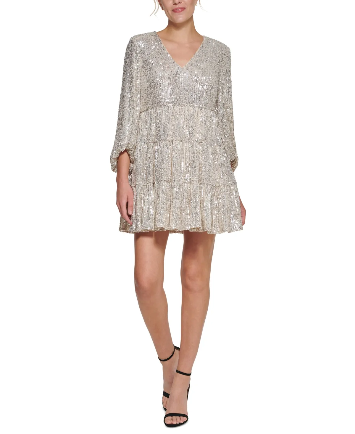 Eliza J Sequinned Tiered Fit & Flare Dress