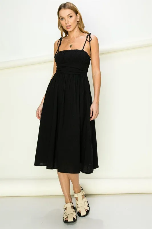 Get a Clue Tie-Strap Midi Dress *Online Only*