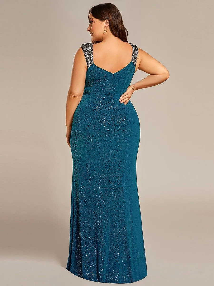 Sequin Shoulder Strap Twist High Slit Prom Dress