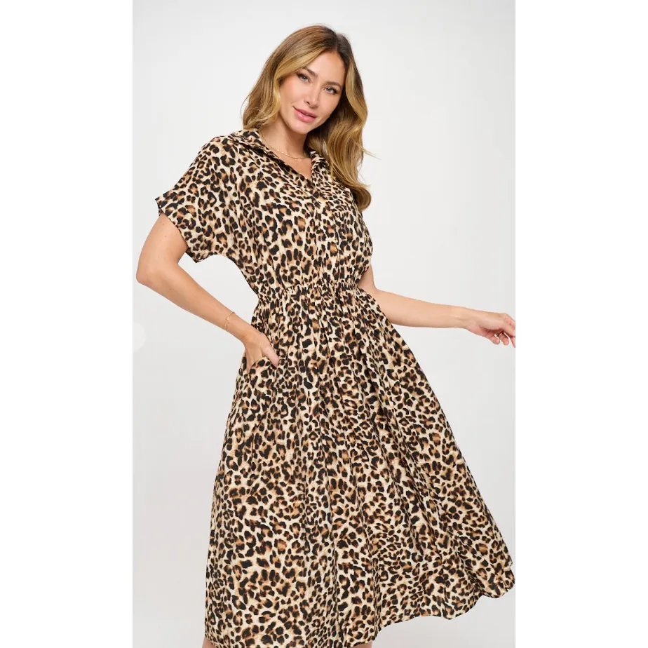 The Renata Leopard Collared Midi Dress